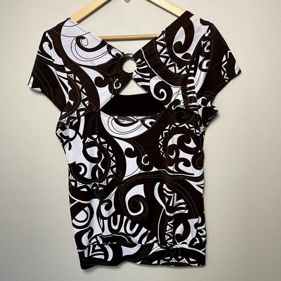 HEART & SOUL Ladies Square Neck Cap Sleeve Abstract Stretchy Peek A Boo Back XL - Picture 8 of 8